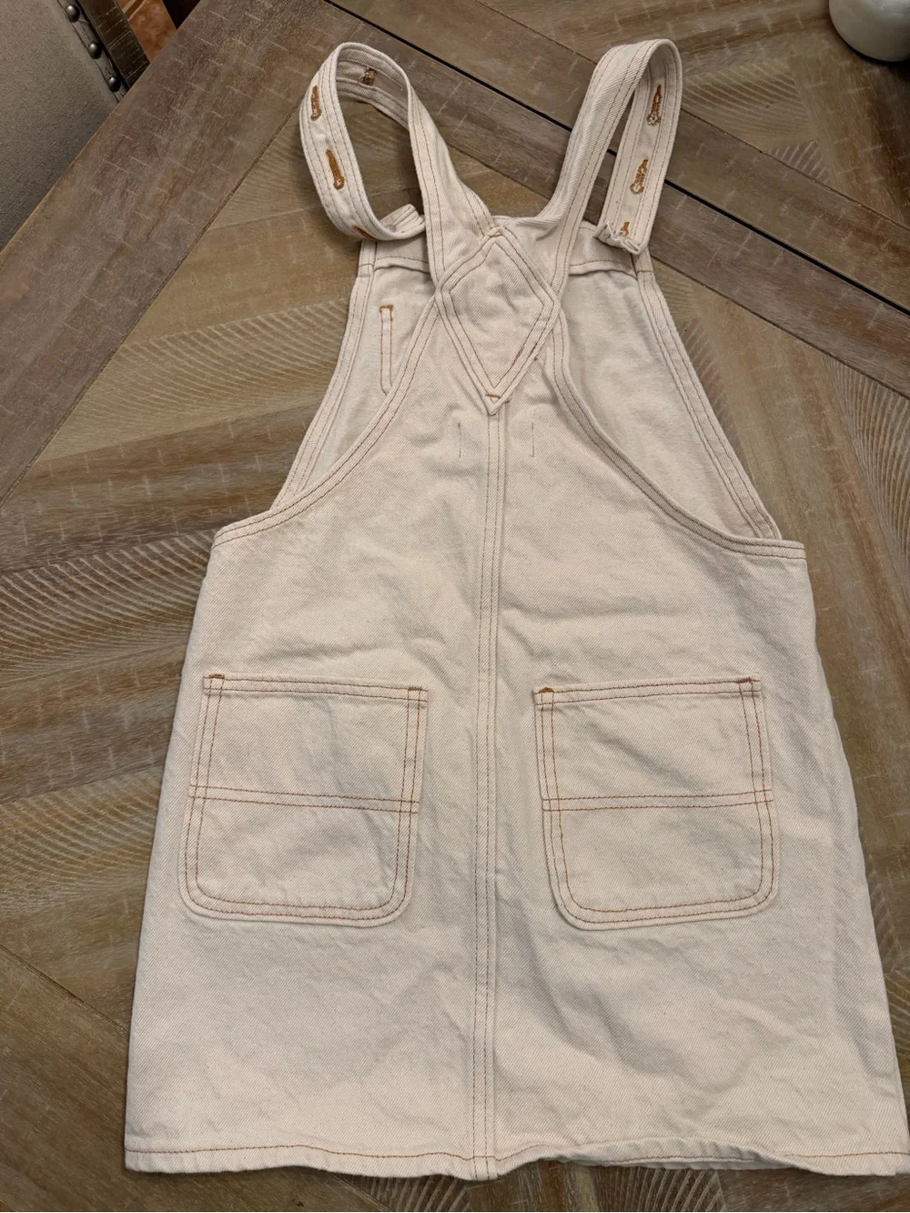 Kids Cream Canvas Overall Dress with Front Zip